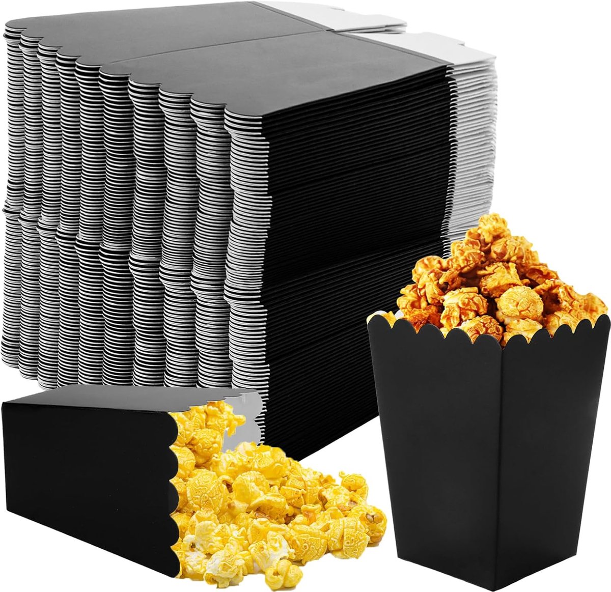 Popcorn Tassen - Klein - 10.7 x 7.5 x 5.5 cm - Herbruikbare - Zwarte Popcorn Containers - Popcorn Bekers - Karton - Popcorn Dozen voor Snacks - Feest Tassen - Verpakking van 100