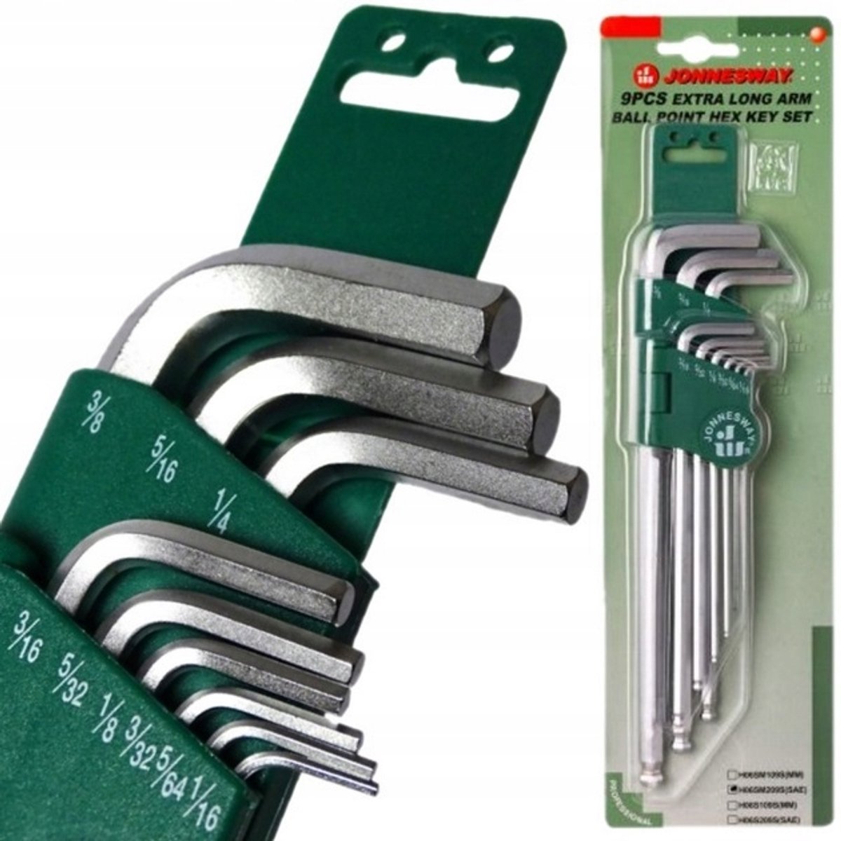 Lange inbussleutelset met kegelkop 9-delig 1/16"-3/8"