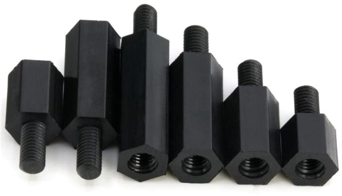Provento - Nylon Zeskant Afstandhouder Kit M3, Zwart, 100 stuks