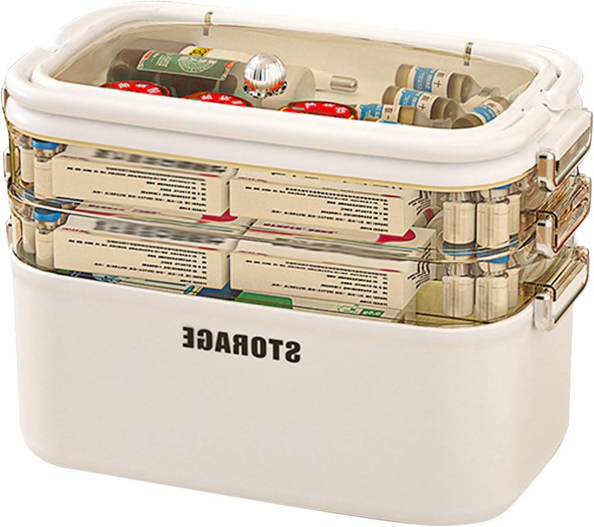Provento - Opbergdozen met deksel voor medicijnen - Huisapotheekbox met draagbaar ontwerp - Grote medicijnkasten voor EHBO - Medicijnkoffer met 4 etages in wit