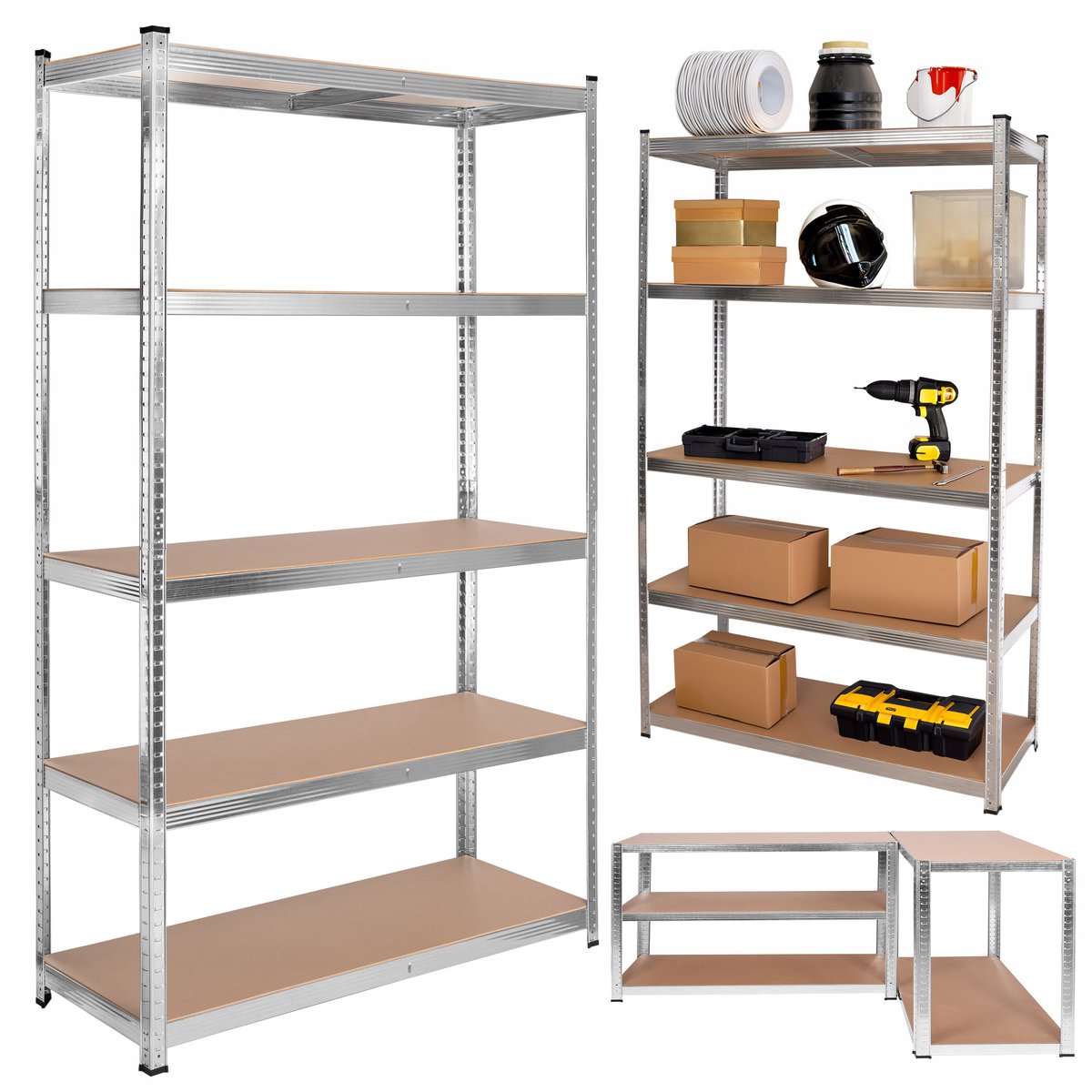 Metalen magazijnrek 205x120cm, 1000kg belastbaar, 5 MDF-planken