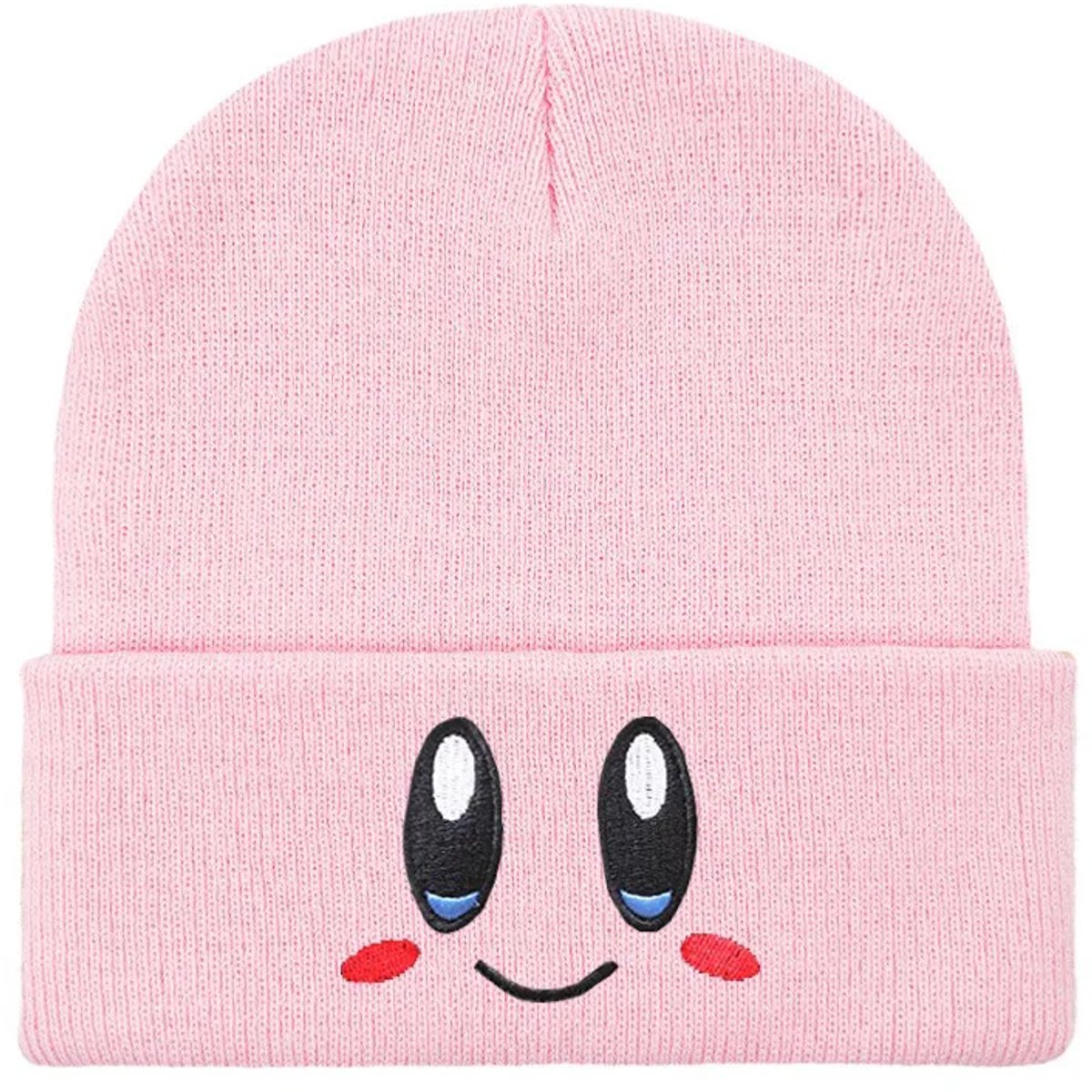 Muts - Anime - Beanie met oogjes - Gezichtje - Lichtroze - Gehaakt - Vrolijke wintermuts - Kinderen - Warm - Cuffed beanie - Jonyx