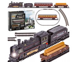 Elektrische Treinset Vintage Stoomlocomotief zet rails in wagons