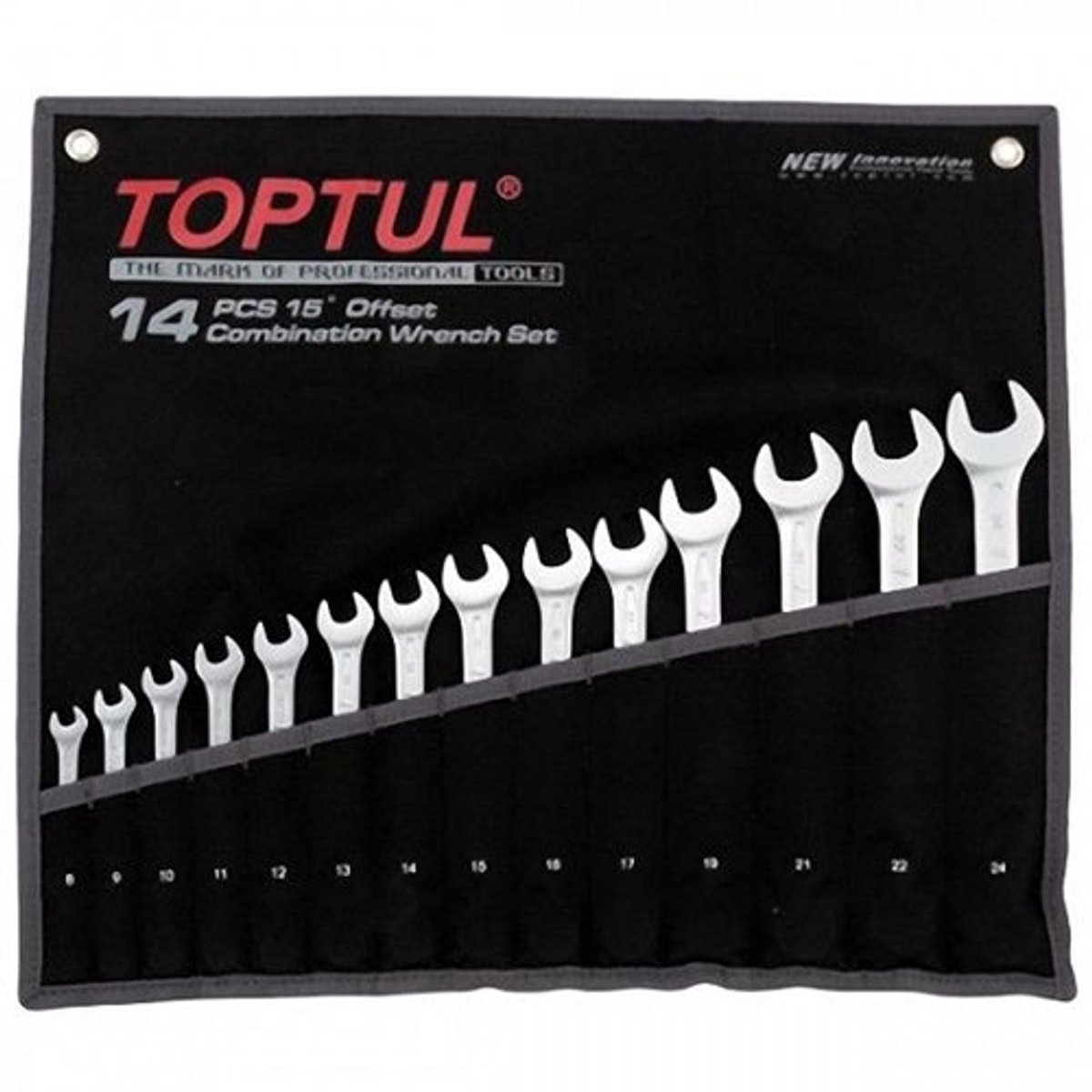 TOPTUL ringsleutelset 14-delig 8-24 mm chroom-vanadiumstaal