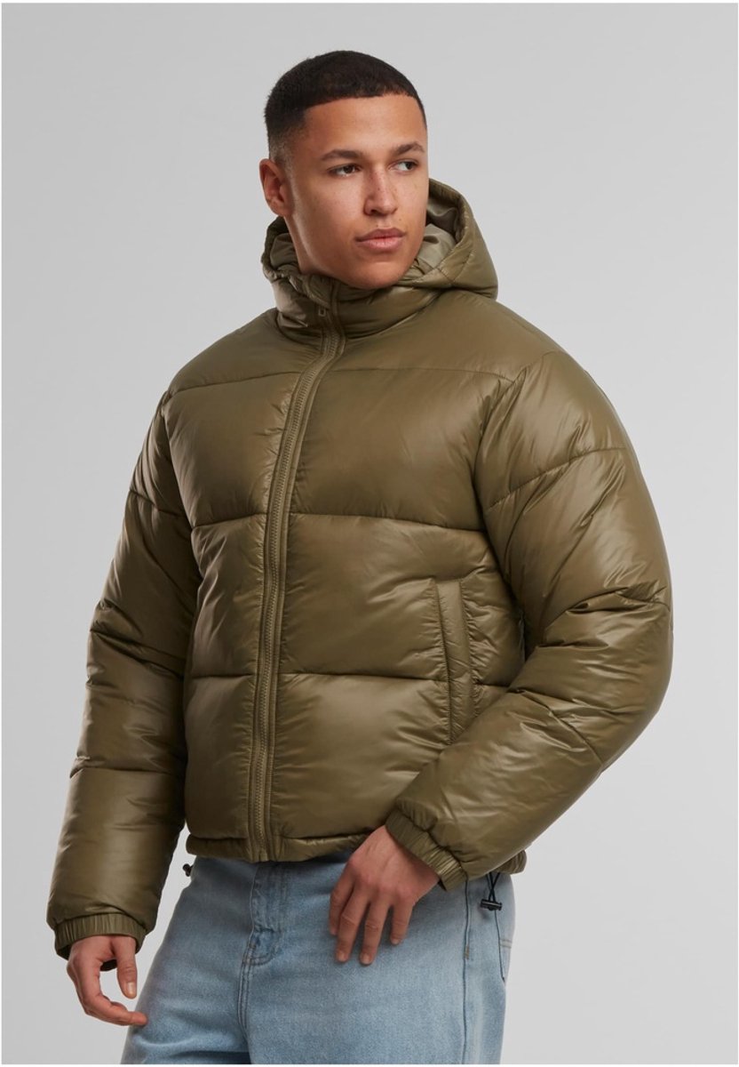 Urban Classics Shiny With Hood Gewatteerd jack XXL Olijfgroen