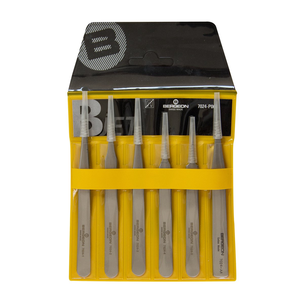 BERGEON tangenassortiment 7024-P06 - 6 stuks - SWISS MADE - Antimagnetisch staal