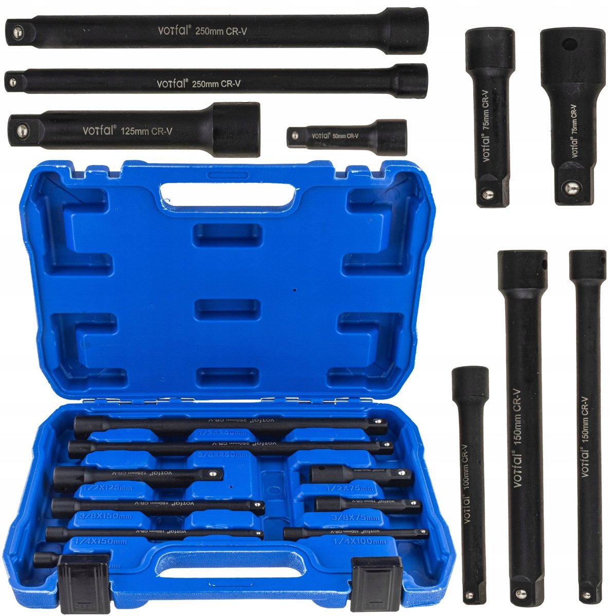 9-delige Slagdoppen Verlengstuk Set 1/4", 3/8", 1/2" CR-V