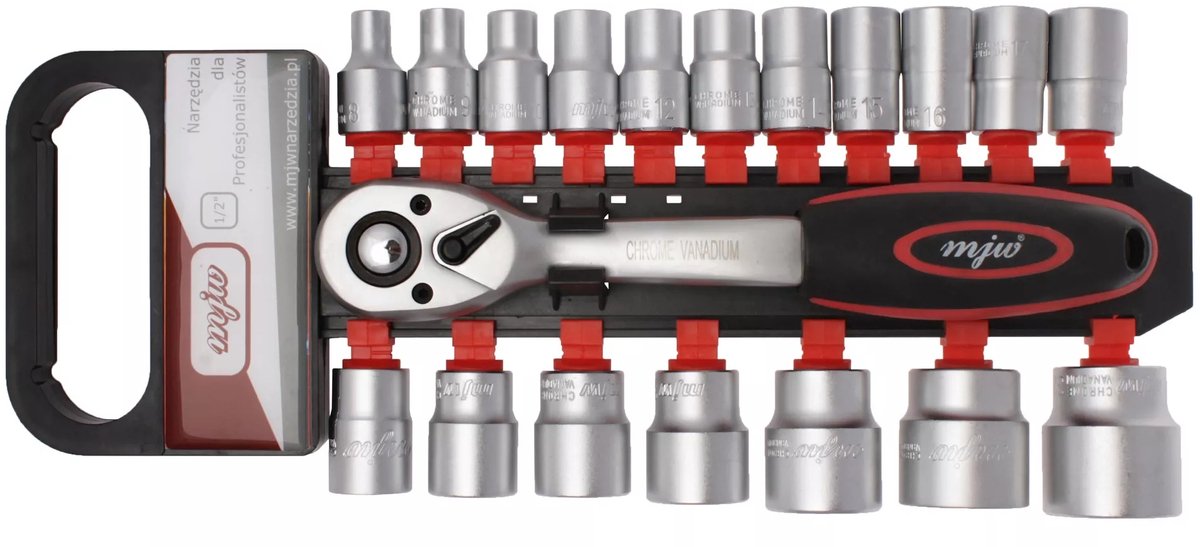 MJW 19-delige 1/2" doppenset met ratel, 6-kant