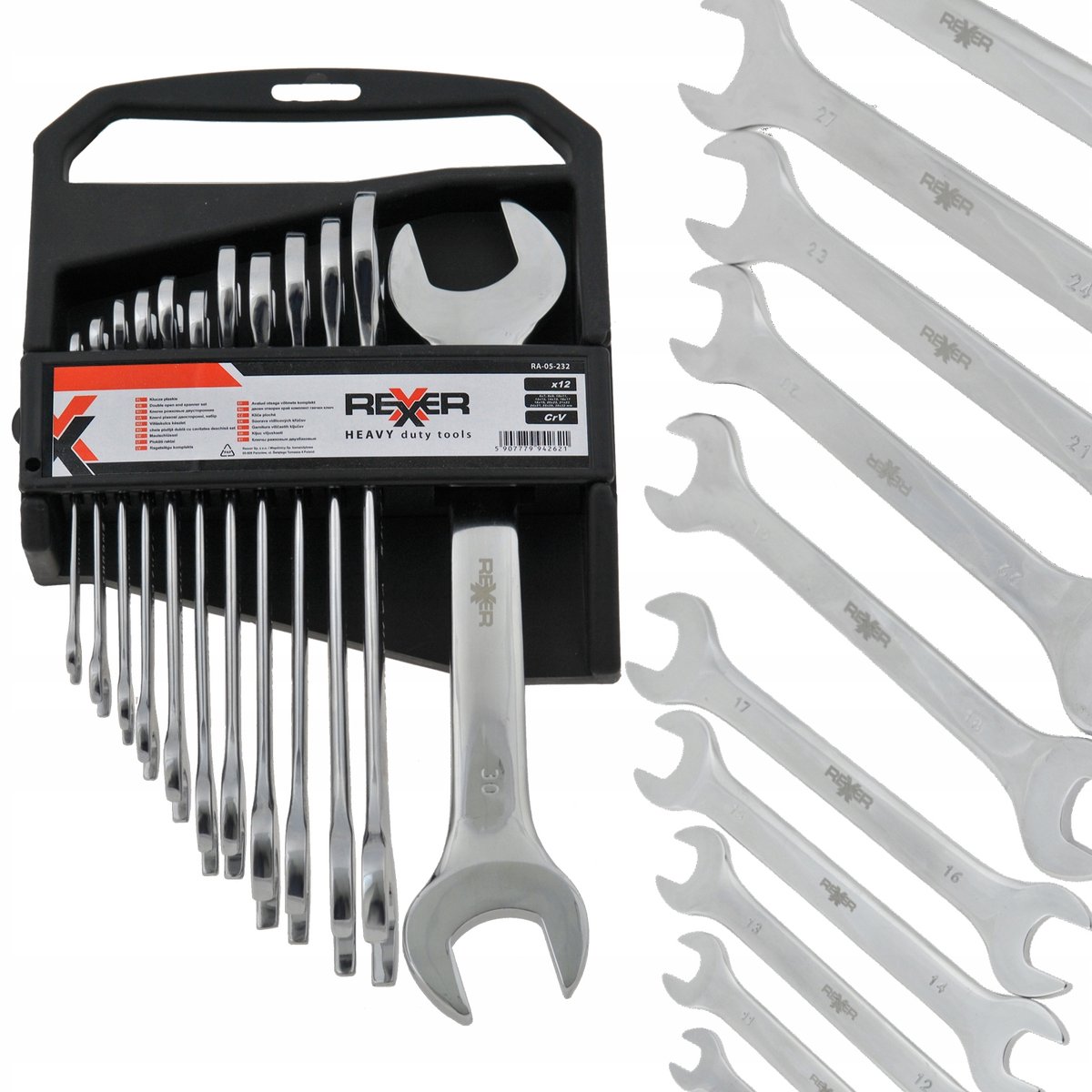 Set platte sleutels 6-32 mm, 12-delig, CrV-staal
