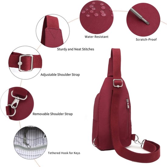 Bordeauxrode crossbodytas met stevige, nette stiksels, verstelbare en afneembare schouderband.