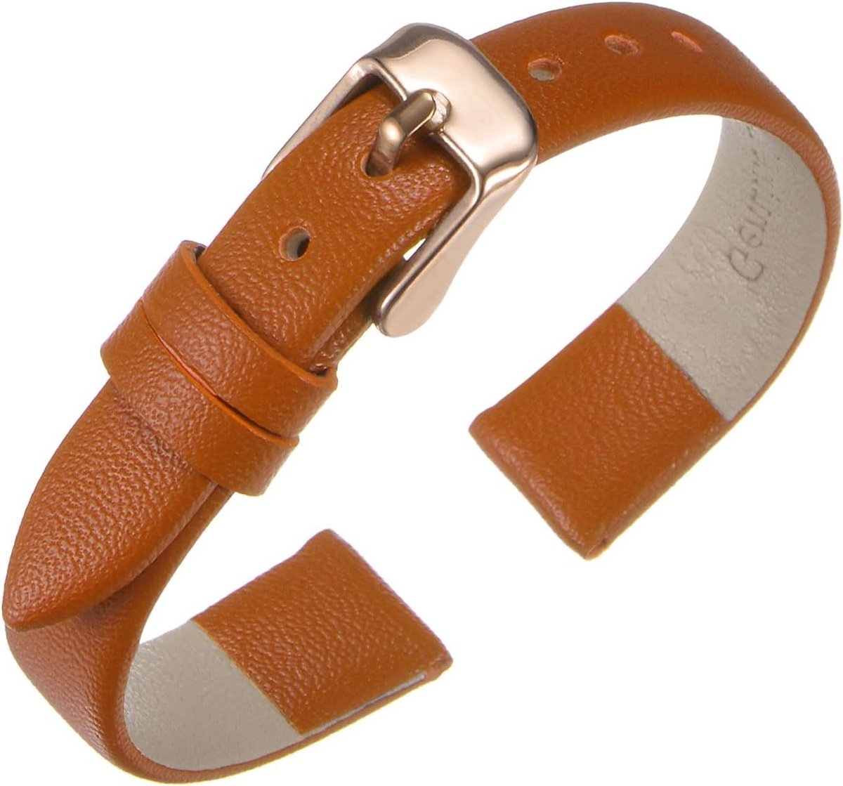 Horlogebandje van 12 mm breed, echt leren armband met roestvrijstalen gesp, vintage stijl, reservearmband voor horloge en smartwatch, unisex, bruin.
