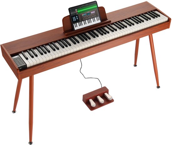 LEKATO Keyboard piano met 61 toetsen, elektronisch keyboard voor beginners met verlichte toetsen en led-display, ingebouwde dubbele luidsprekers, leermodi, muziekstandaard, rood