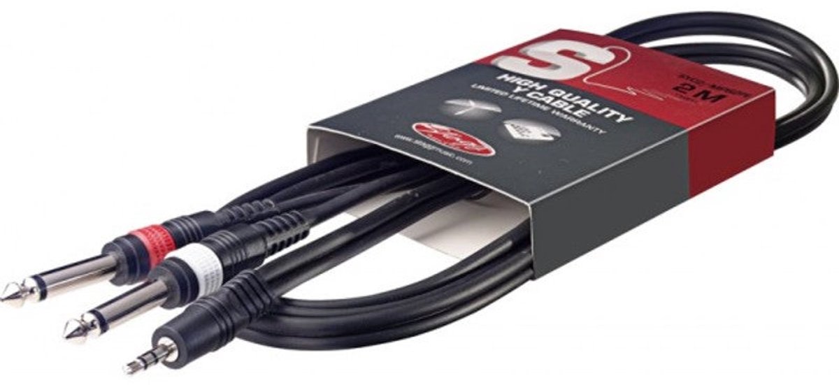 Stagg SYC2/MPS2P E 3.5 mm TRS jack - 2x 6.3 mm TS kabel 2m