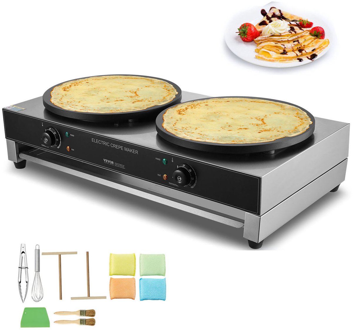 VEVOR Elektrische Crepes Maker Commerciële Crêpemachine 6000W Dubbele Kop 40cm