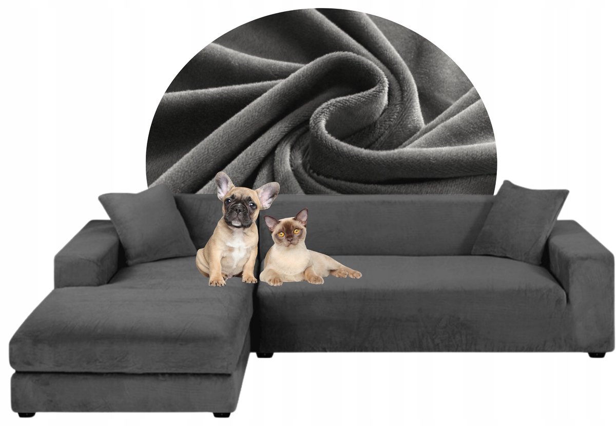 Hoes voor Hoekbank 2+3 Zits - Comfortabel Velours Grijs