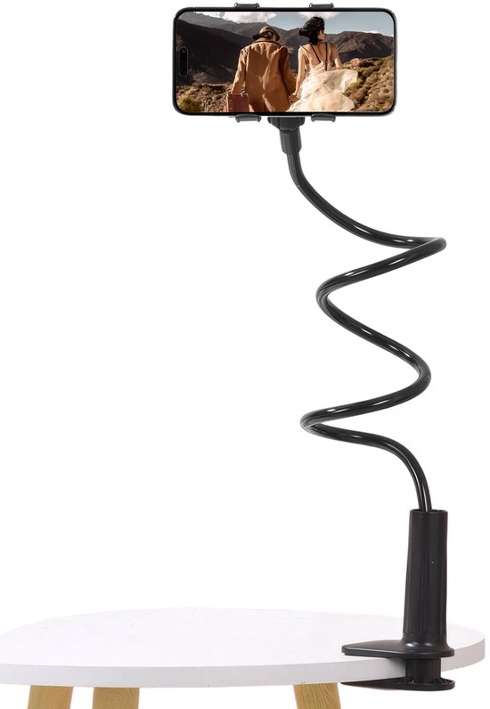Flexibele Telefoonhouder Met Lange Arm – 75 Cm, Voor Bureau, Nachtkastje En Hoofdeinde, Stevige Klem, Universele Compatibiliteit (zwart)