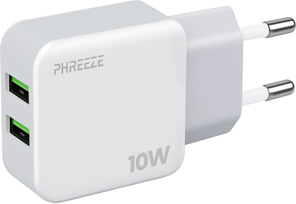 Dubbele usb adapter - Oplader 2 poorten - 10w (5v/2a) - Usb stekker - Usb lader - Phreeze
