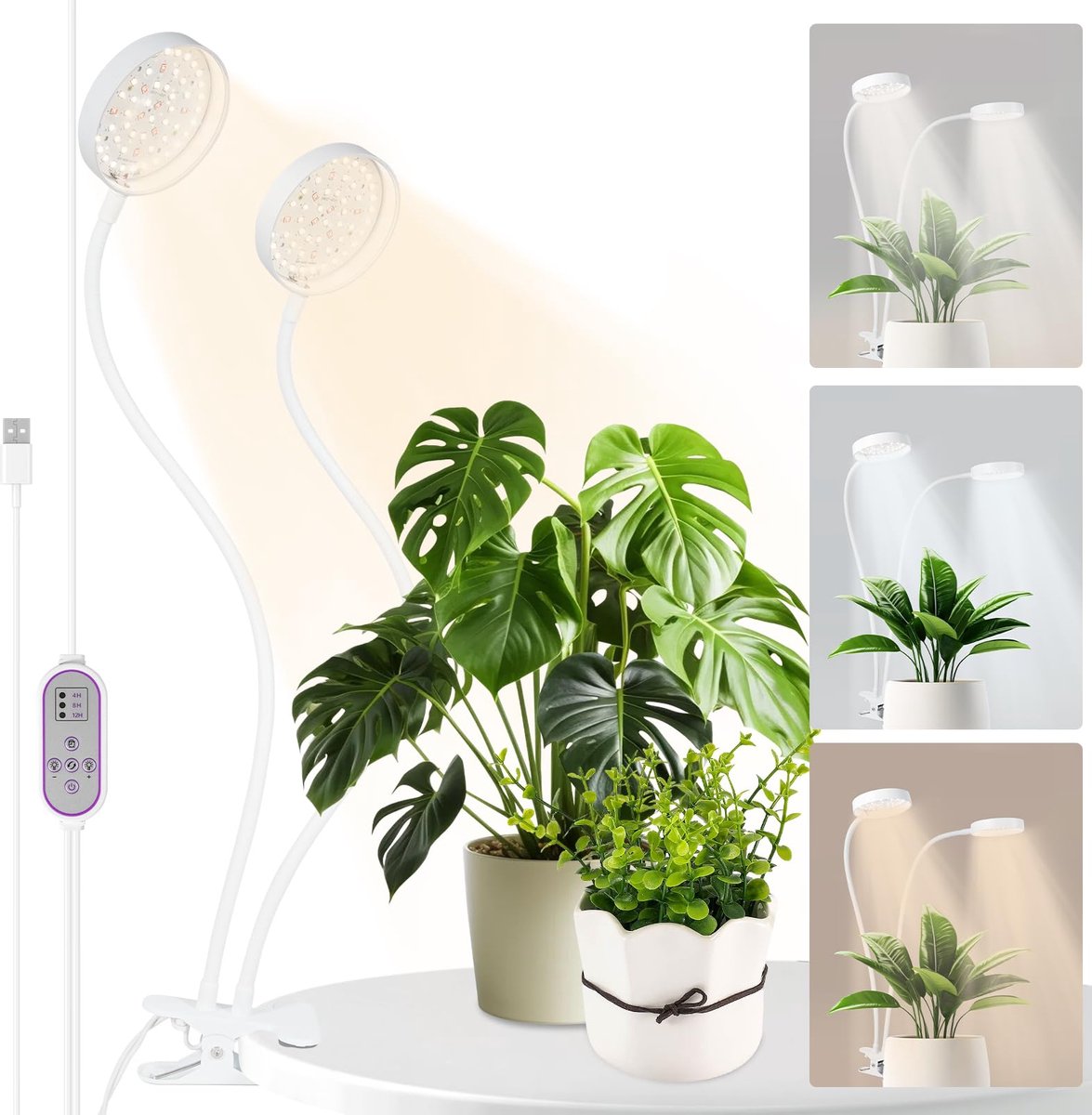 Unyqoos® Flexibele LED-groeilamp met dubbele kop en timer voor kamerplanten