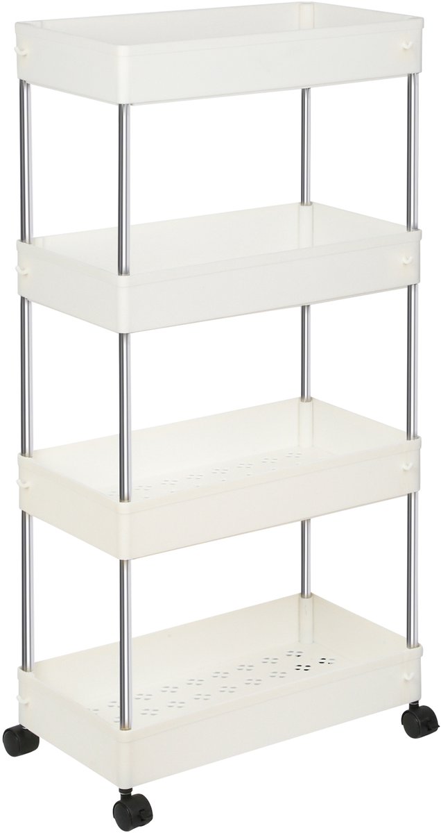 PIPIPOXER-Keukentrolley, roltrolley, serveerwagen, voor keuken en badkamer, 4 planken, 40*22*90cm,Wit