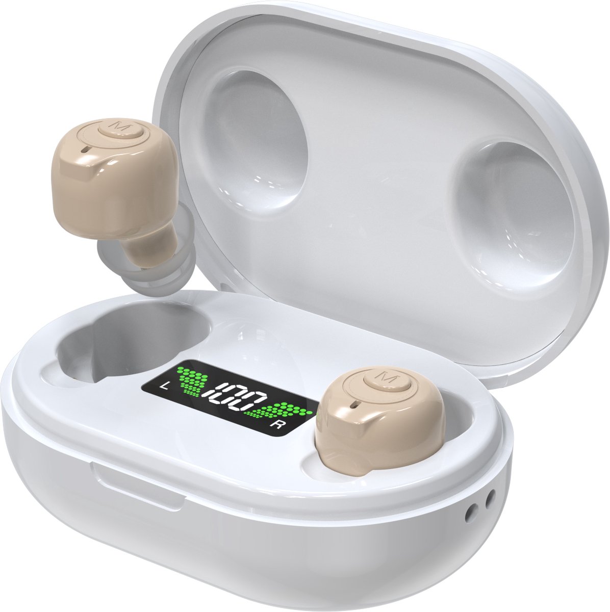 Pro Care Excellent Quality® 2x Mini DSP Intelligent digitaal Gehoorapparaat Oplaadbaar - 3 Luistermodi - 4 volume Standen - Noise Reduction - 20 Uur Gebruik - Gehoorversterker - LED Laadcase - Voor in het oor (IHO) links en rechts - FAGG - Wit Beige
