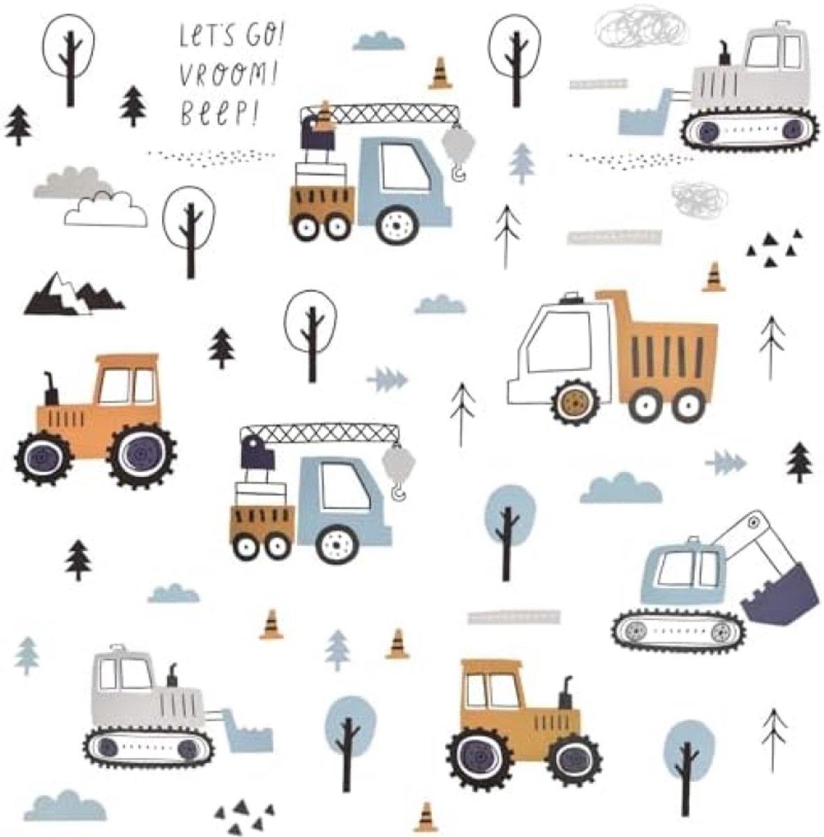 PromoHome Bouwvoertuig Muurstickers Set - 3 Delige Afneembare Decoratie voor Kinderkamer