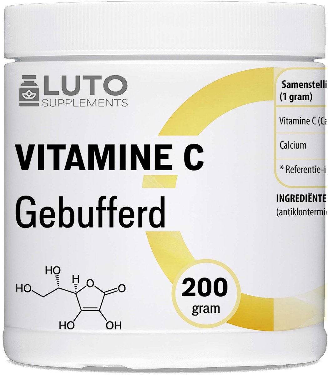 Vitamine C gebufferd poeder - 200 g - 873 mg per dosering - pH neutraal & zeer goed te verdragen - Veganistisch - LUTO Supplements