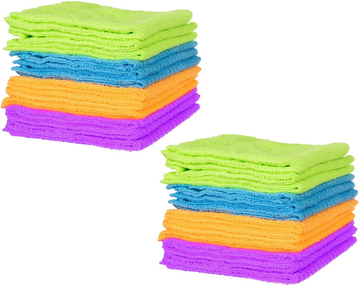 Ruhhy Microvezeldoekjes - 24x stuks - 30 x 30 cm - kleuren mix - schoonmaakdoekjes