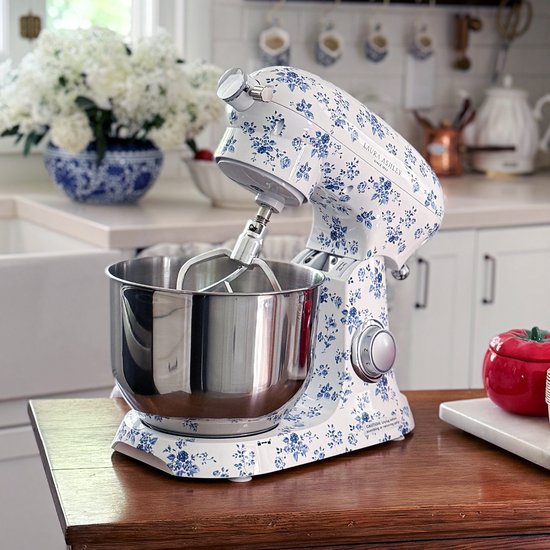 Laura Ashley Keukenmachine - 1800W, 6L RVS kom, roerhaak, deeghaak, garde, spatdeksel, 10 snelheden - China Roos - ByVQ van Laura Ashley — afbeelding 4