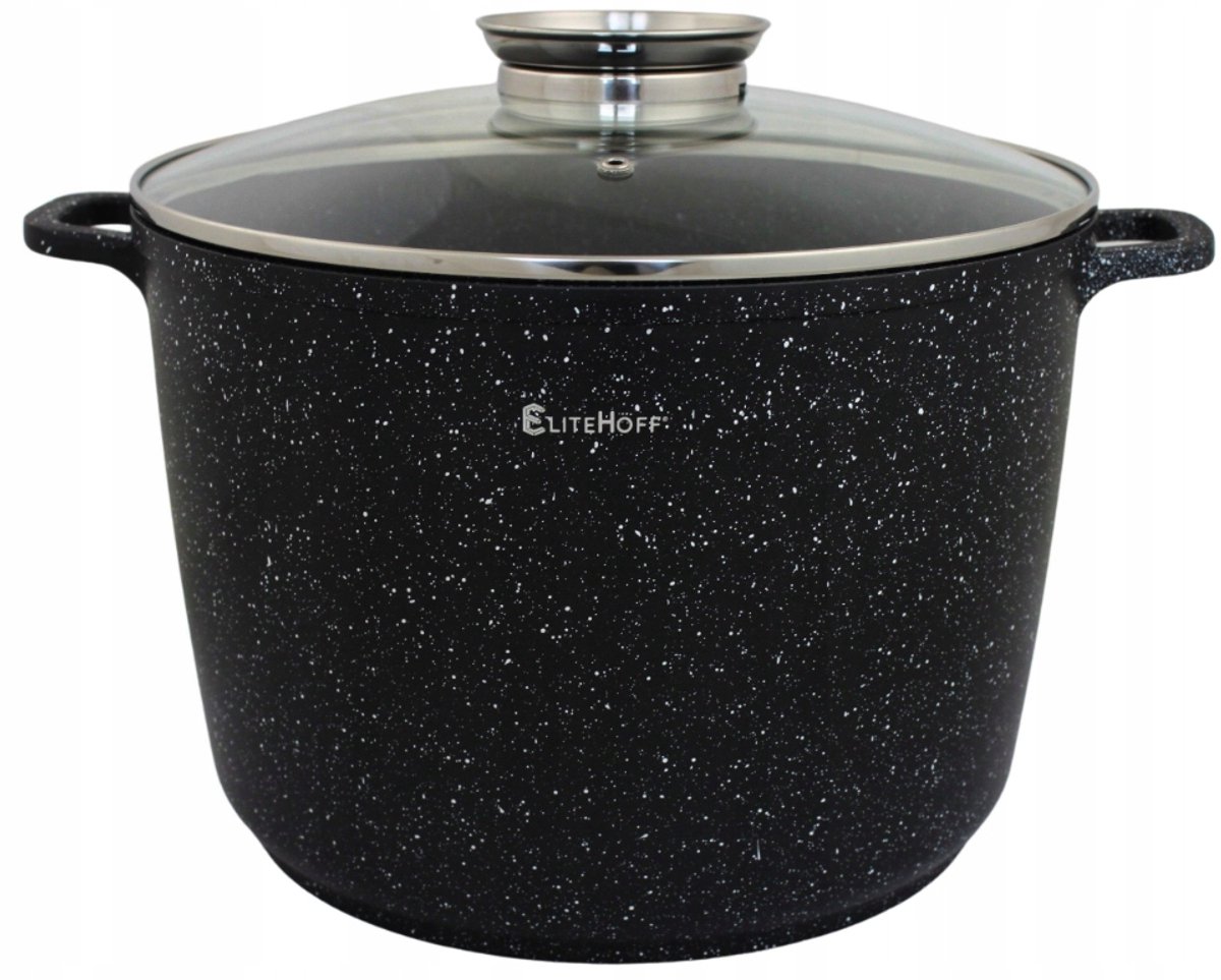 Grote Marmite 10L Zwart Steen Aluminium met Deksel - 28cm