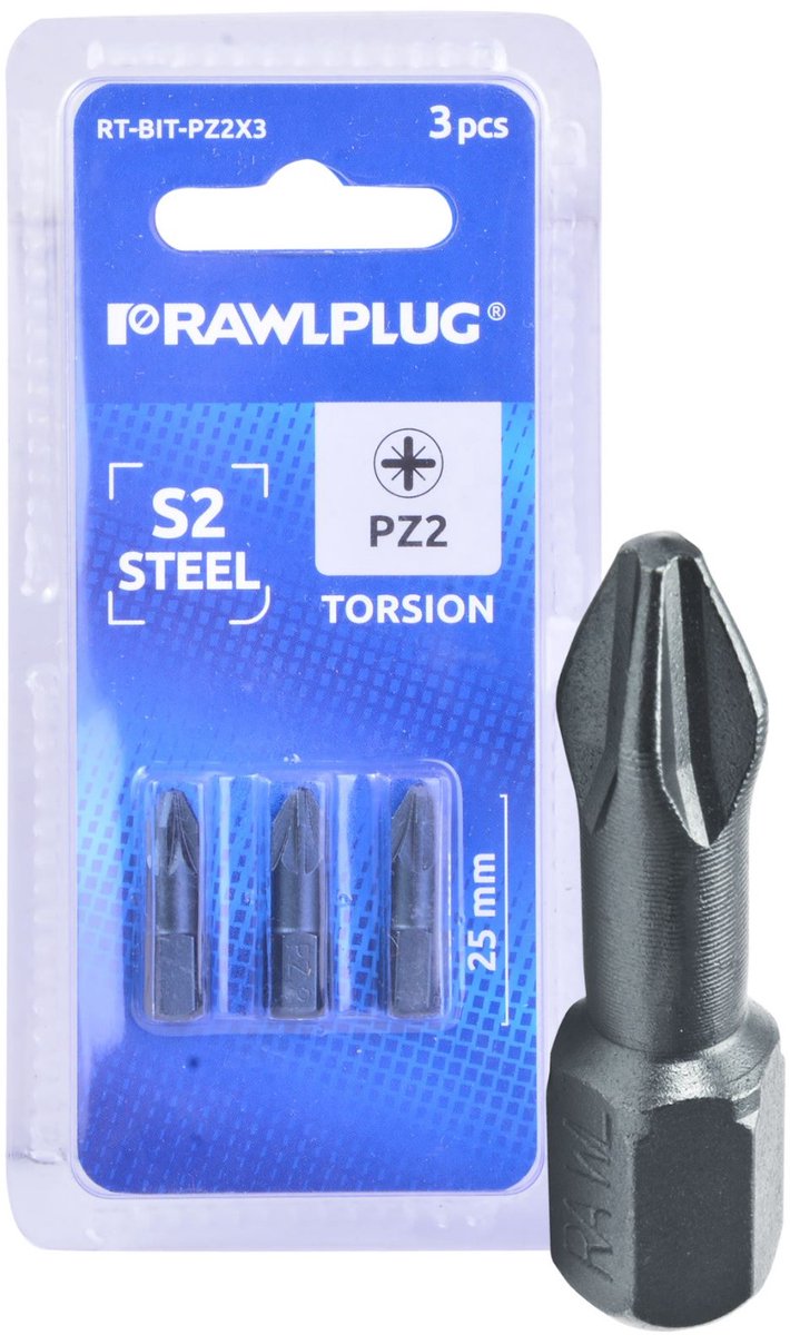 Rawlplug Pozidriv PZ2 bits 25 mm 3 stuks - torsie