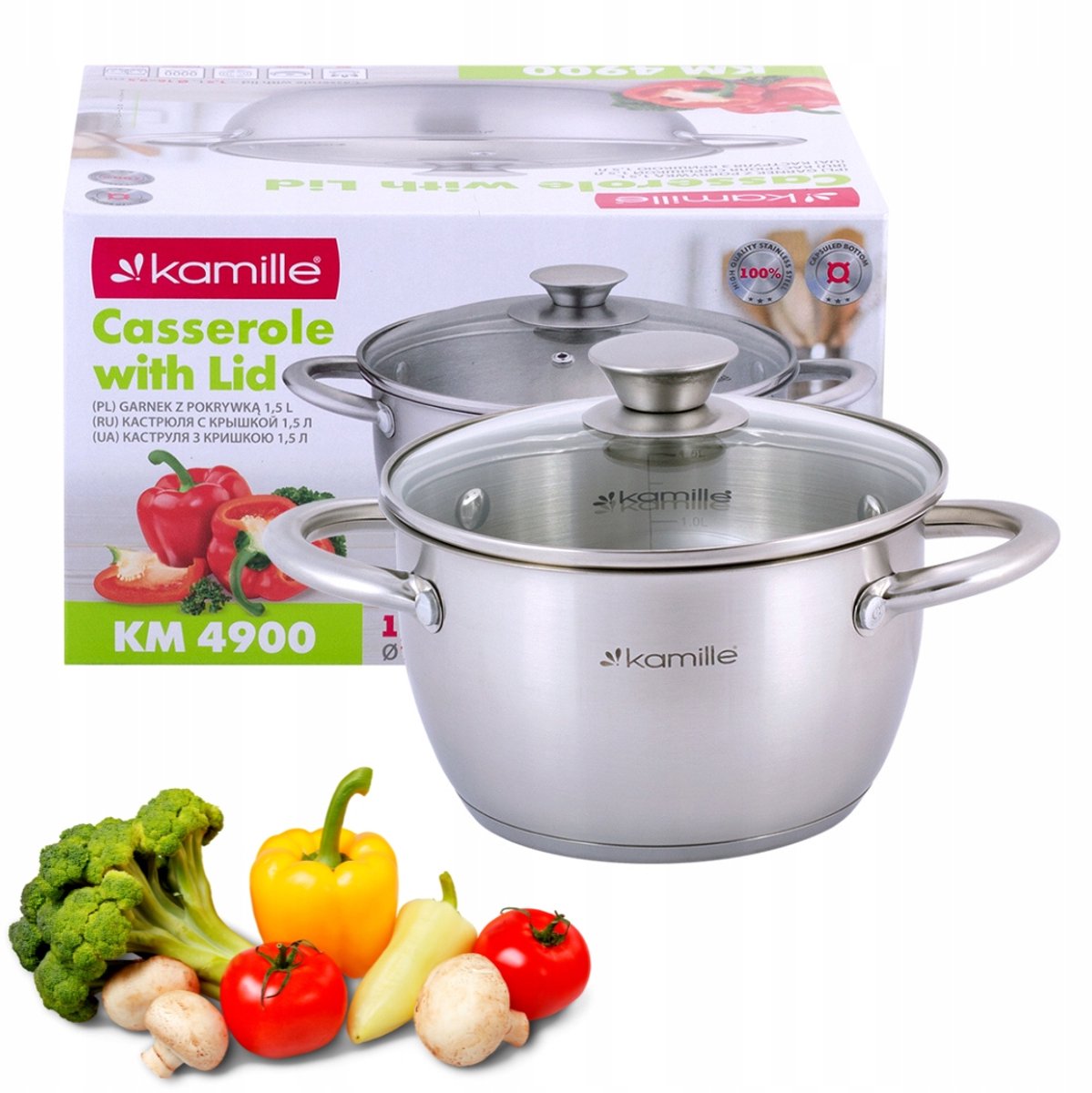 Kamille RVS Pan met Deksel - 1.5L - Geschikt voor Inductie