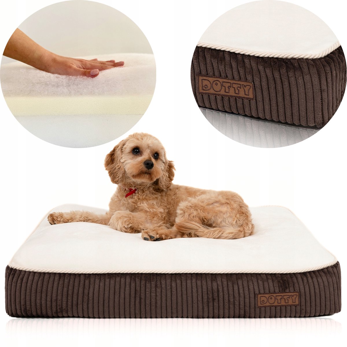 DOTTY Ortopedisch Hondenkussen L (90x70cm) - Bruin met Memory Foam