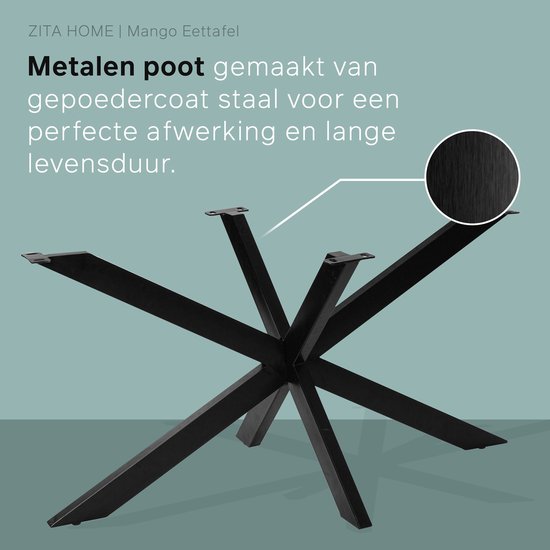 Zwart gepoedercoat metalen stervormig onderstel voor een ovale tafel.
