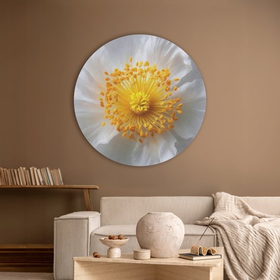 Akoestisch wandpaneel rond 90x90 cm - Vilt schilderij Wit - Bloem - Elegant - Ronde akoestische panelen - Geluidsdempende wanddecoratie - Geluidsisolatie wandcirkel - Muurdecoratie geluidspanelen