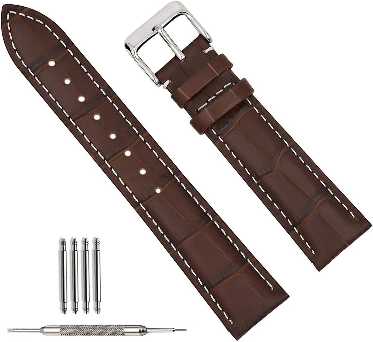 Zwarte lederen horlogebandjes met krokodil-reliëf voor mannen en vrouwen - 18 mm - Militaire stijl - Smartwatch armbandsluiting