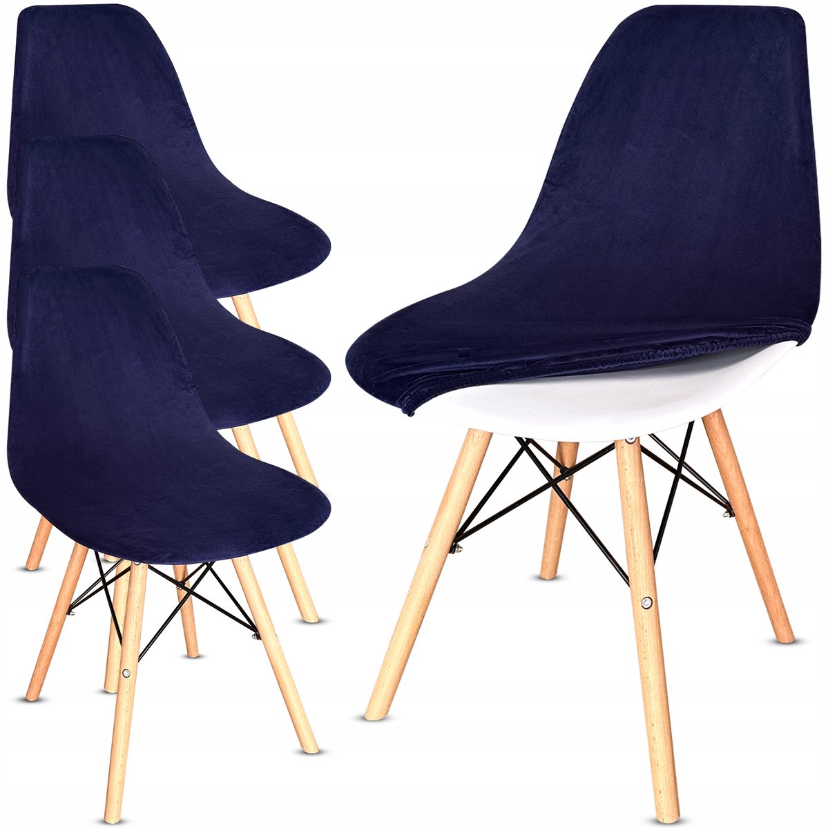 4x Scandinavische Stoelhoes Velours Sterk Marineblauw