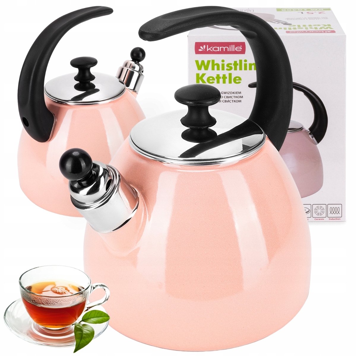 Kamille Roze Emaille Ketel 2,5L - Gas & Inductie