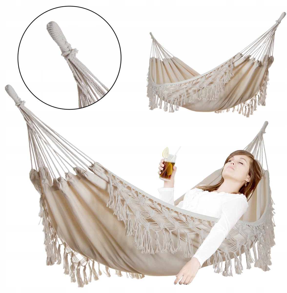 Dubbele XL Hangmat MIDAS 150x200cm - Comfortabel en Duurzaam - Ecru