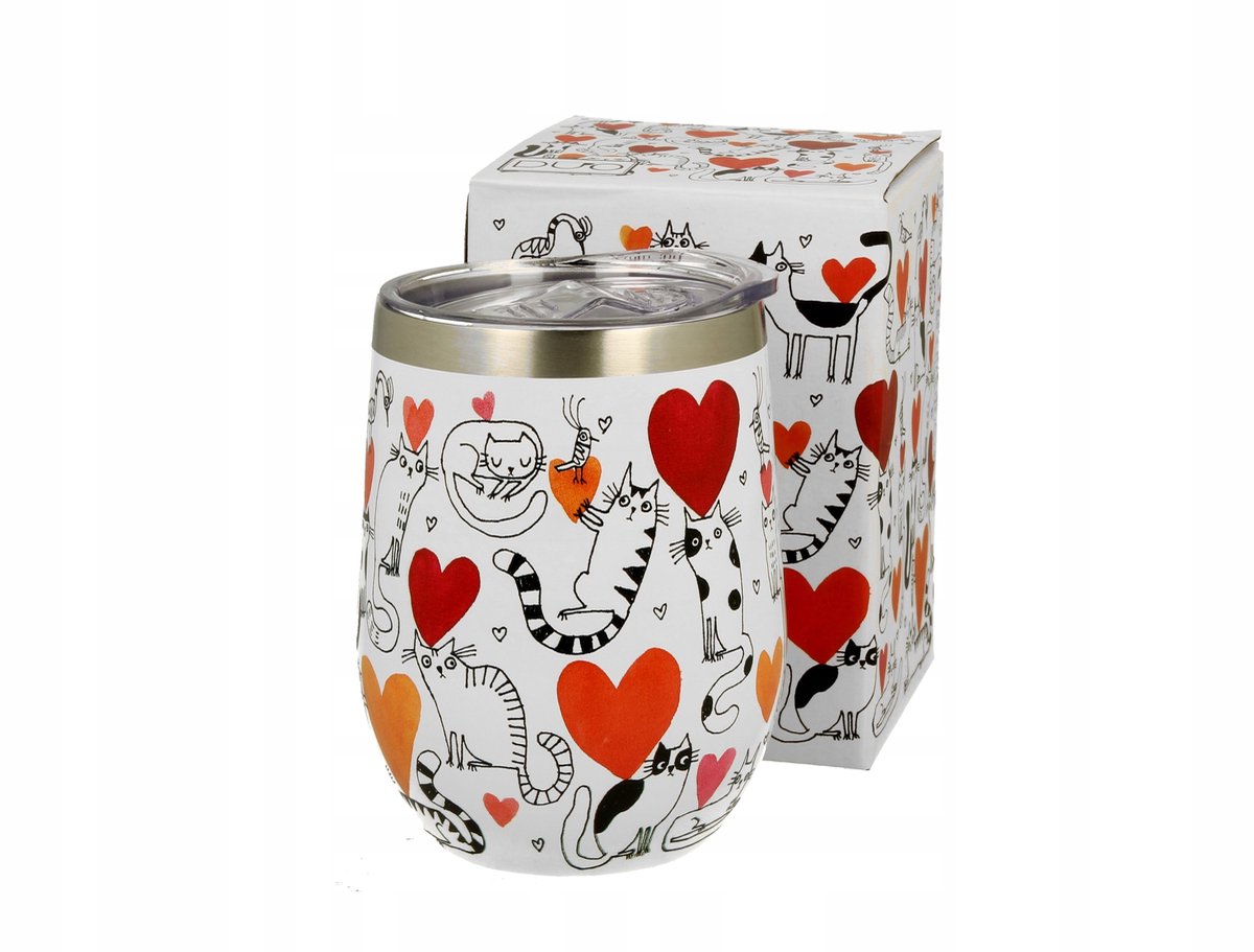 Duo Gift Thermoskan Mok 'Kattenwereld Hartjes' 330ml - Roestvrij Staal