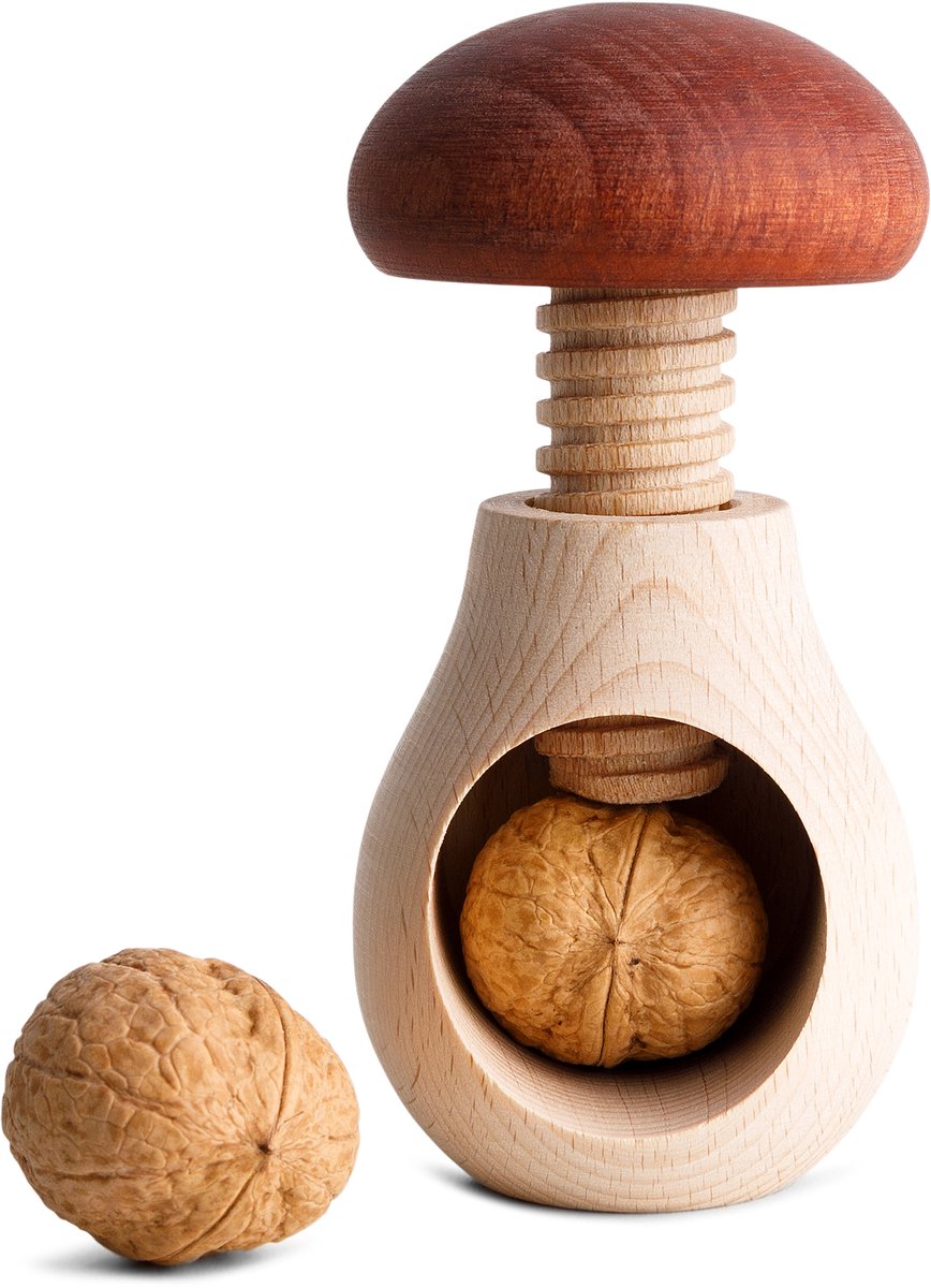 Creative Home Houten Notenkraker | Paddestoelvormig | 10 x 6 cm | Natuurlijk Beukenhout | met Schroefmechanisme | Massief & Nuttig