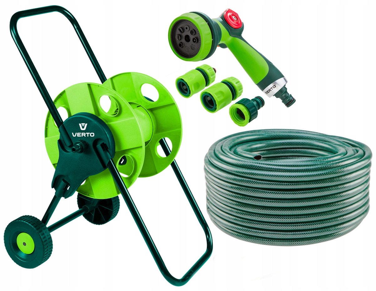 VERTO tuinslangset: 30 m 1/2" slang, trolley en sproeier
