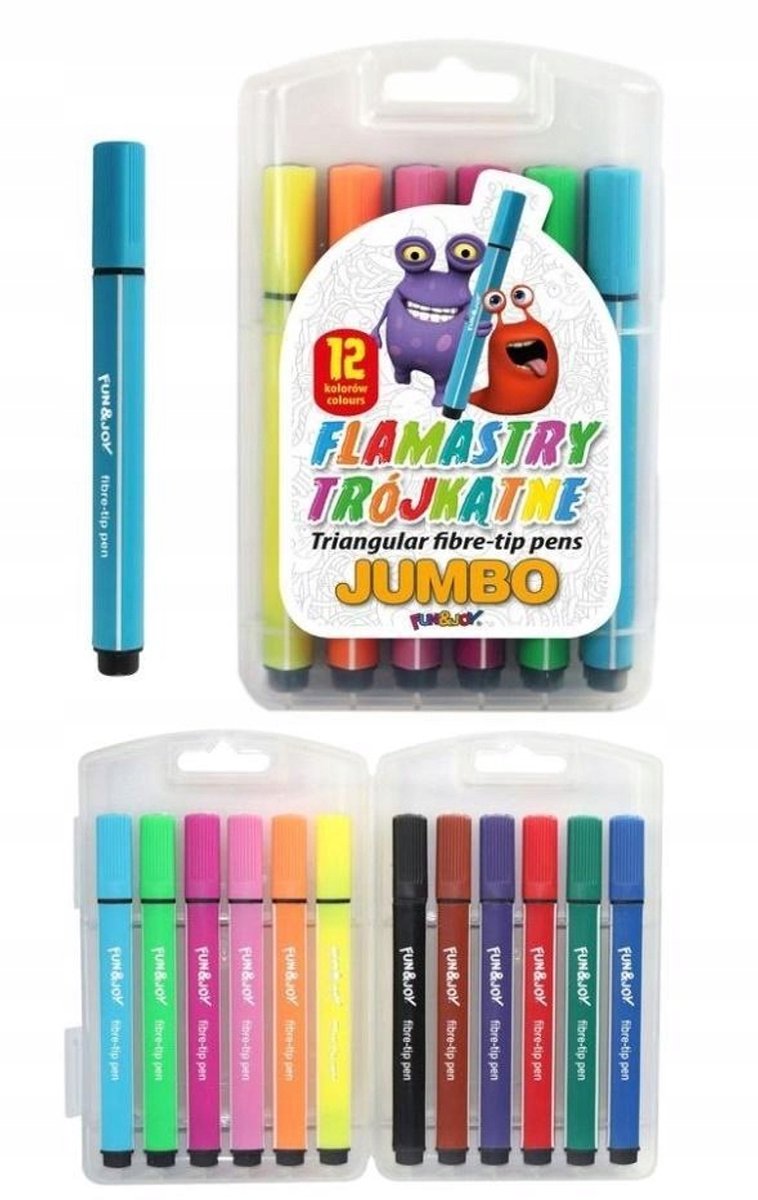 Jumbo Driehoekige Stiften 12 Kleuren in Etui