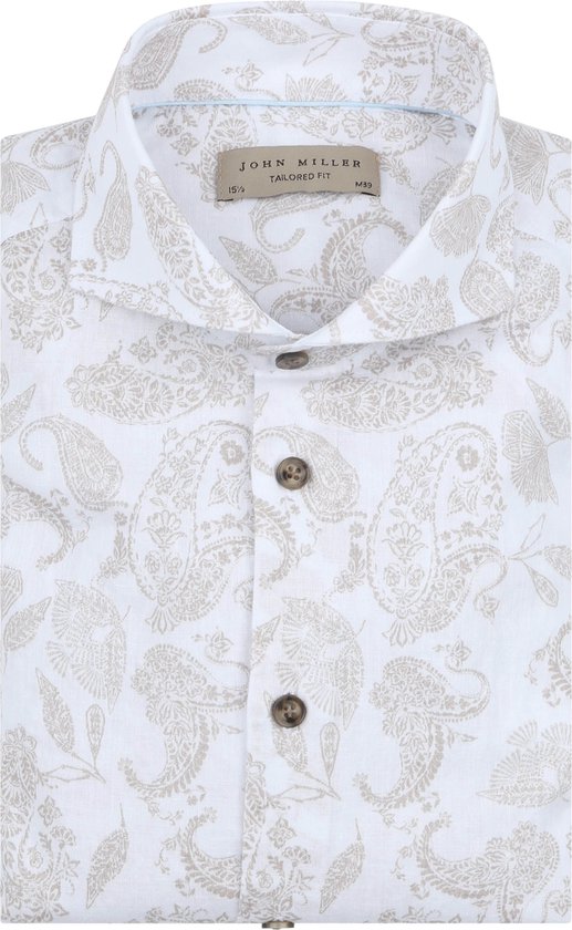 John Miller Overhemd Linnen Blend Paisley Print Beige - Maat 42 - Heren - Overhemden Formeel