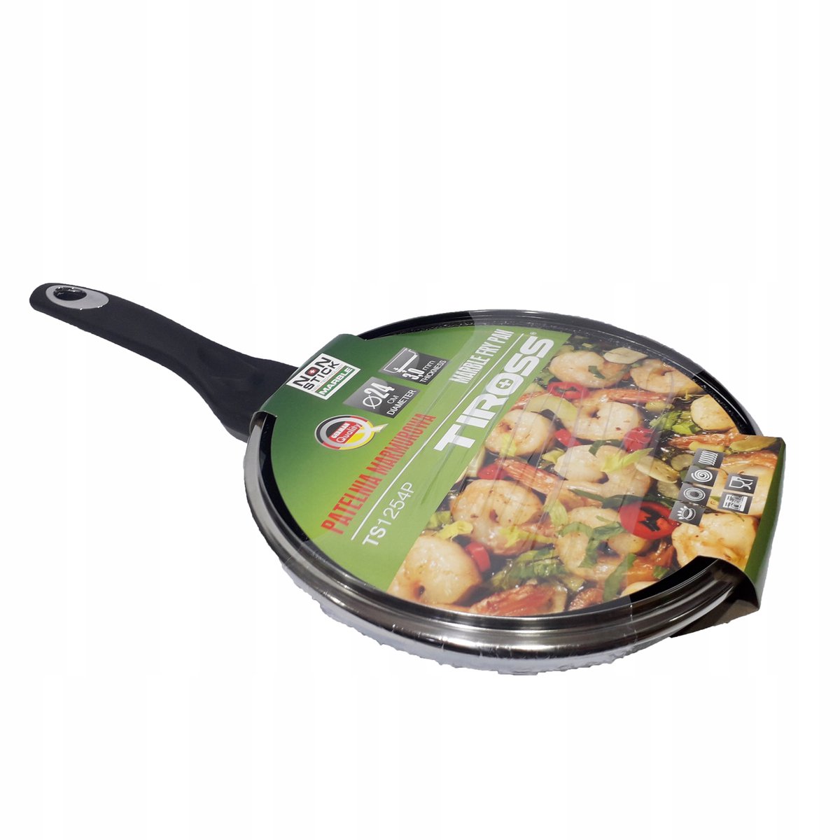 Tiross Marmite Koekenpan met Deksel - 24cm - Zwart