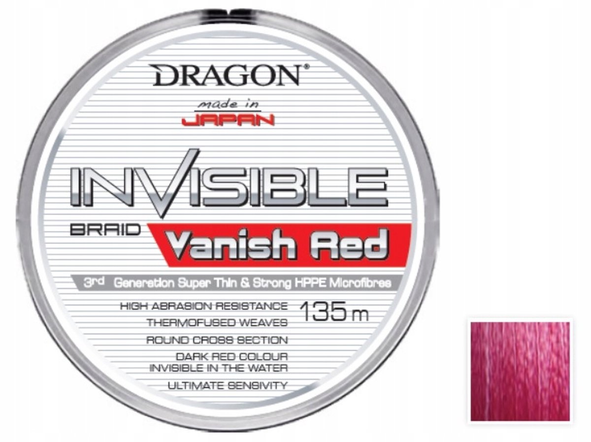 DRAGON Invisible Vanish Red Vlechtlijn 0.14mm - Onzichtbaar voor Vissen