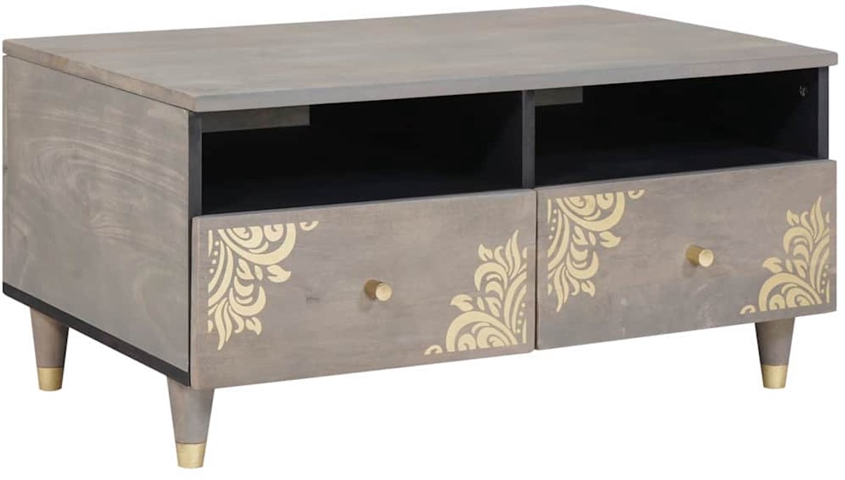 vidaXL Salontafel - met - lade - Grijs - 80 - x - 54 - x - 40 - cm - Massief - Mango - Hout