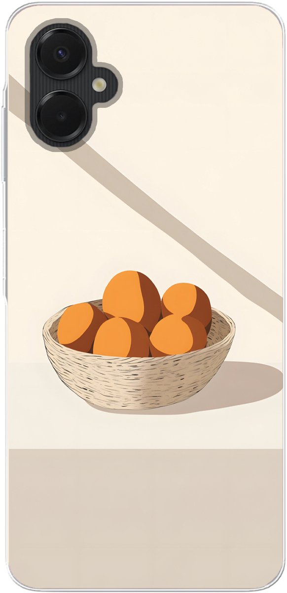 Telefoonhoesje Geschikt voor Samsung Galaxy A06 5G hoesje - Mand - Fruit - Minimalistisch - Oranje - Siliconen Telefoonhoesje Telefoonhoesje