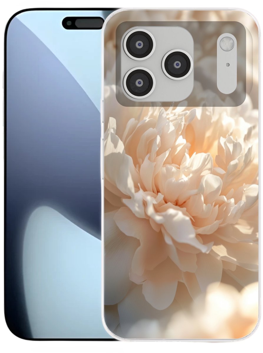 Telefoonhoesje Geschikt voor iPhone 17 Pro hoesje - Close up - Pioenroos - Lichtroze - Siliconen Telefoonhoesje Telefoonhoesje