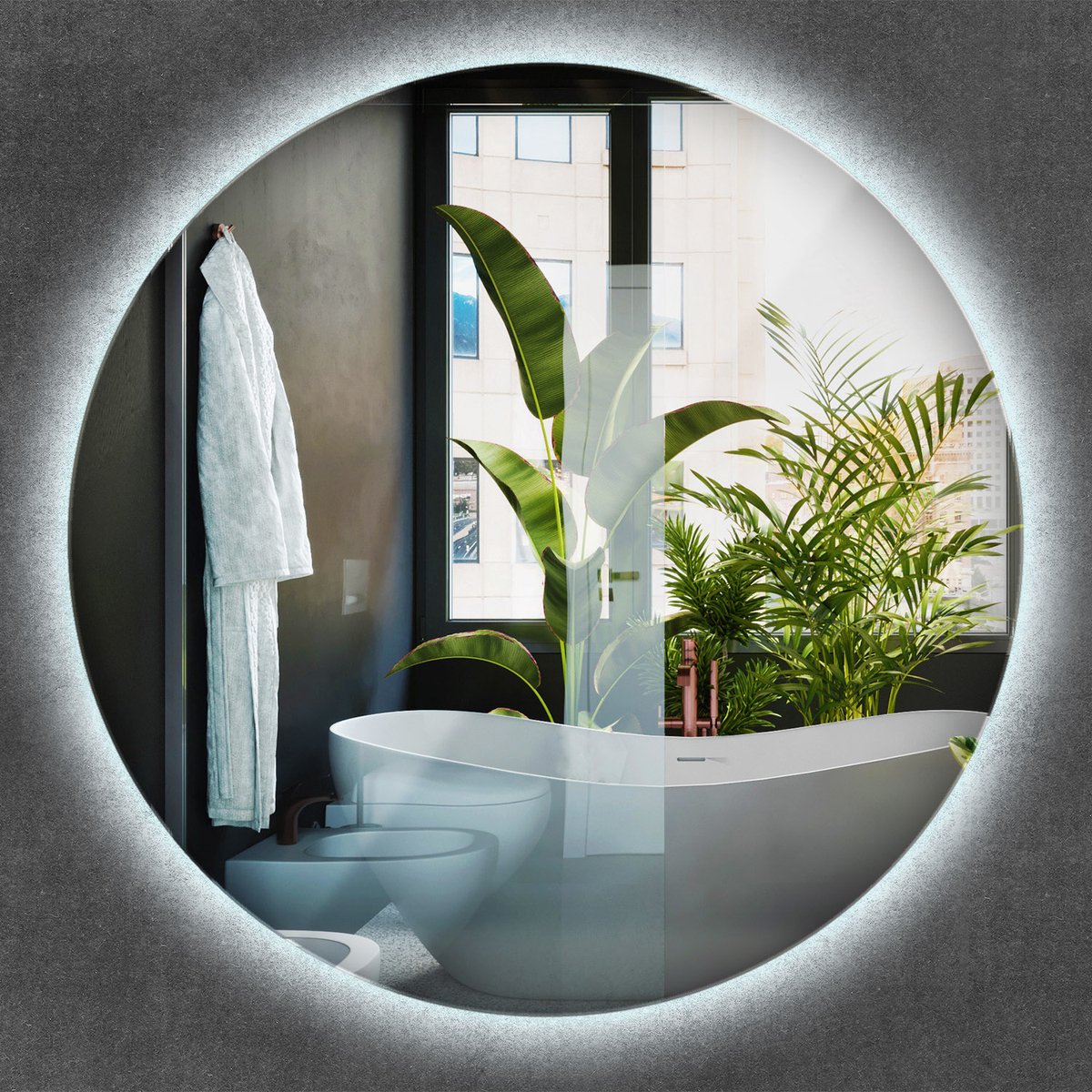 Wallfluent LED Spiegel - Design LED Spiegel Rond - 40 cm x 40 cm - Ronde Spiegel LED - Kledingkamerspiegel – Gangspiegel – Badkamerspiegel – Tienerkamerspiegel - Koel Wit 6500K - Ingebouwde verlichting - Moderne Wandspiegel