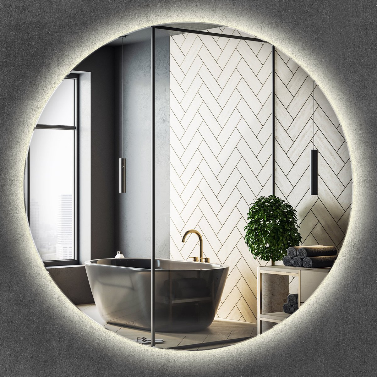 Wallfluent LED Spiegel - Ronde LED Spiegel - 40 cm x 40 cm - Cirkelvormig Spiegel met LED - Badkamerspiegel – Eetkamerspiegel – Keukenspiegel – Kantoorspiegel - Neutraal Wit 4000K - Energiezuinige verlichting - Moderne Wandspiegel